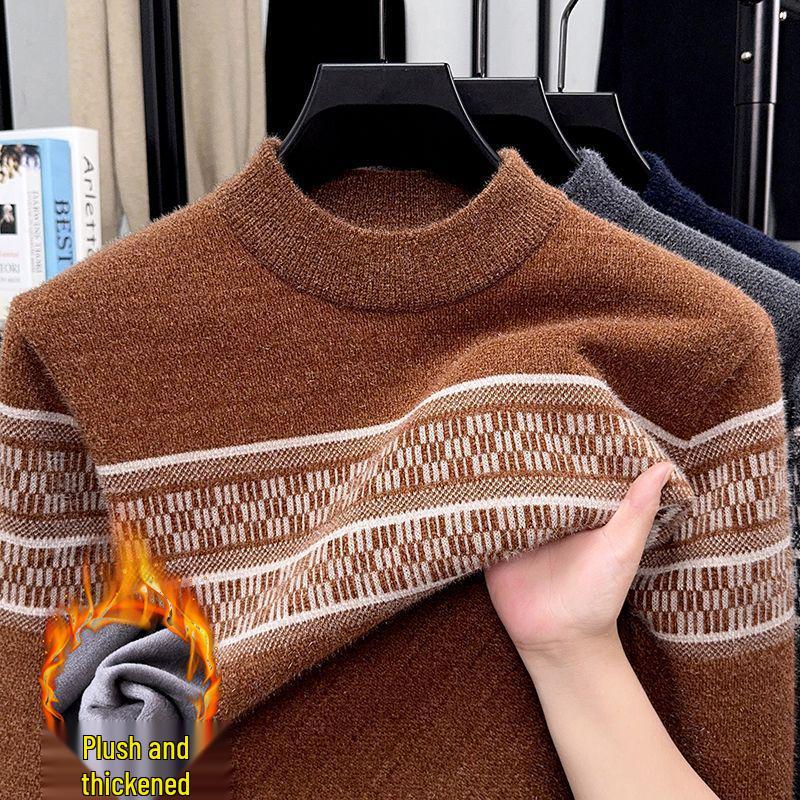 Dad's Warm Winter Knit: Mink Velvet Zipper Sweater, Plus Velvet for Middle-Aged & Elderly Men