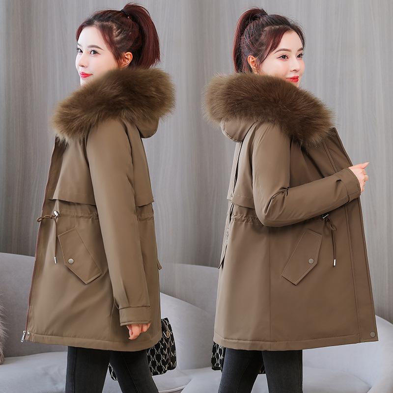 Women's Winter 2025 Cotton-Padded Parka with Fur Collar - Casual Mid-Length, Loose-Fit Korean Style Coat