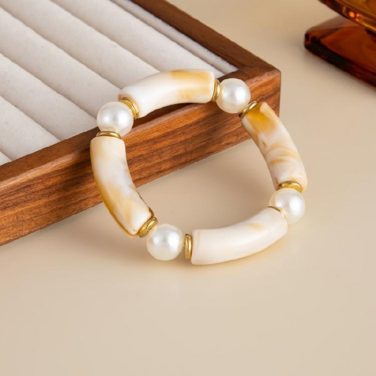 Elegant Resin Bead Elastic Bracelet Marbled Effect Design Comfortable Fit Women Accessory Stretchable Bracelet for Daily