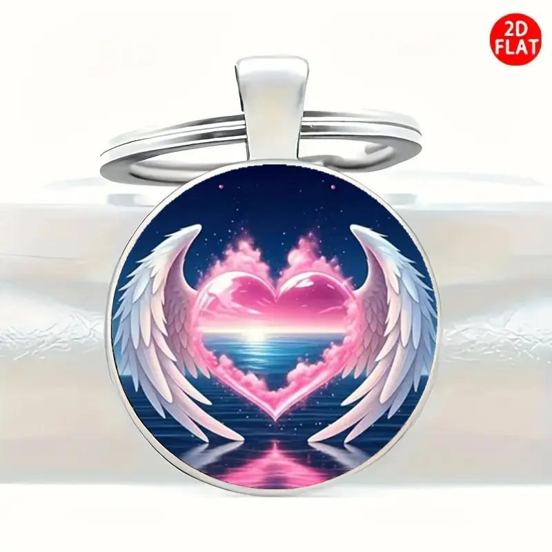Angel Wings Heart Marine Pattern Glass Alloy Keychain Gift For Teenagers And Party Events