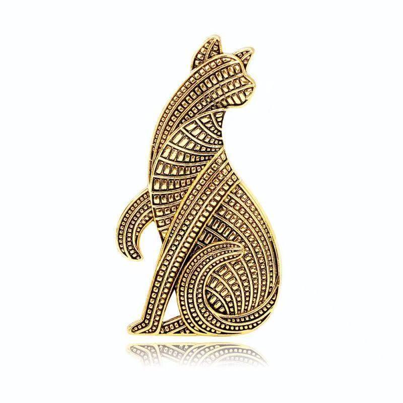 Vintage Metallic Cat Brooch: Retro-style Pin, Unique Design Accessory for Women