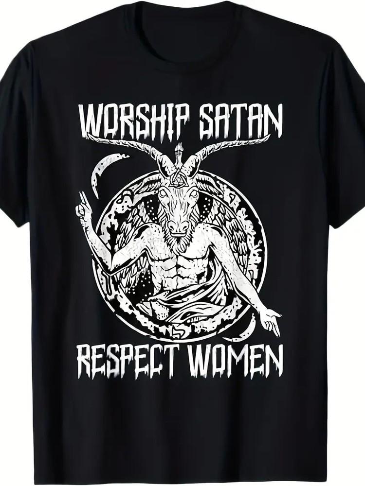 

100% Cotton Satanic Goat Head T-Shirt - Worship Satan Respect - 220g L