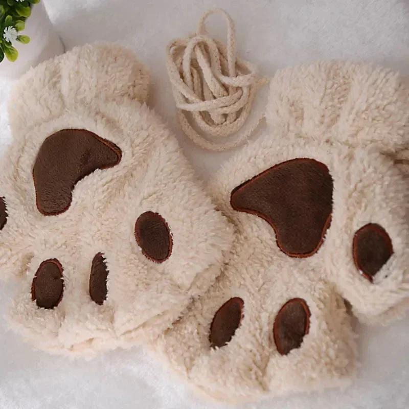 Adorabili guanti di peluche a forma di zampa di gatto, guanti di peluche, caldi e morbidi, senza dita, morbidi, da orso, guanti da costume, mezze dita