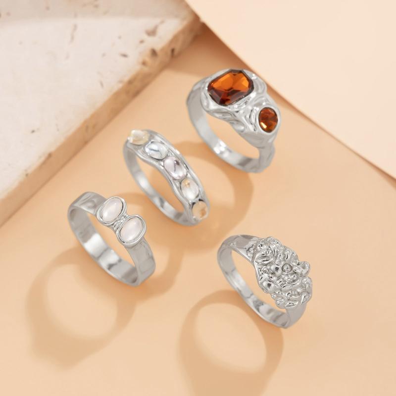 Fashionable Sturdy Metal Geometric Rings Set with Stylish Gemstones Portable for Fashion Women Ladies Casual Wear