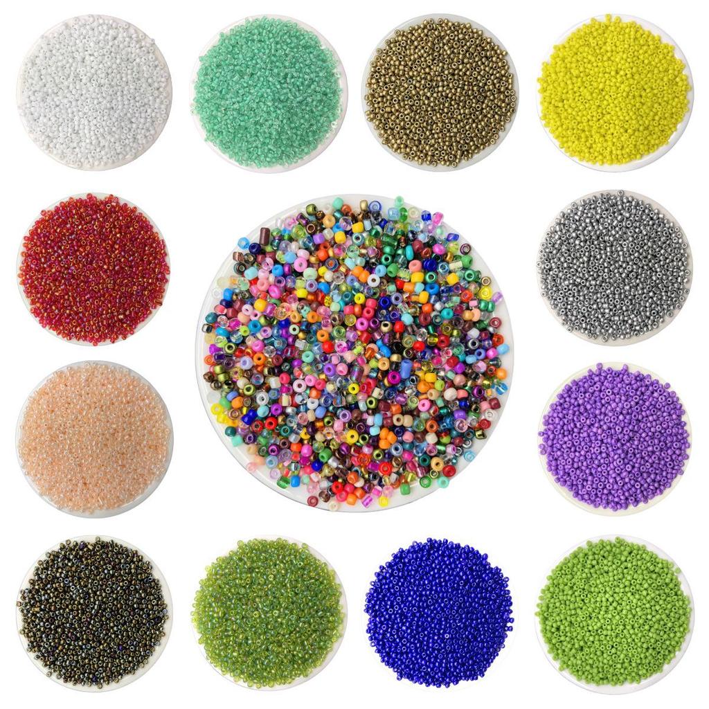 Solid Color 2/3/4mm Glass Seed Beads, Silver Lined, Dyed AB Cream, Round for Handmade Beading & Bracelets.