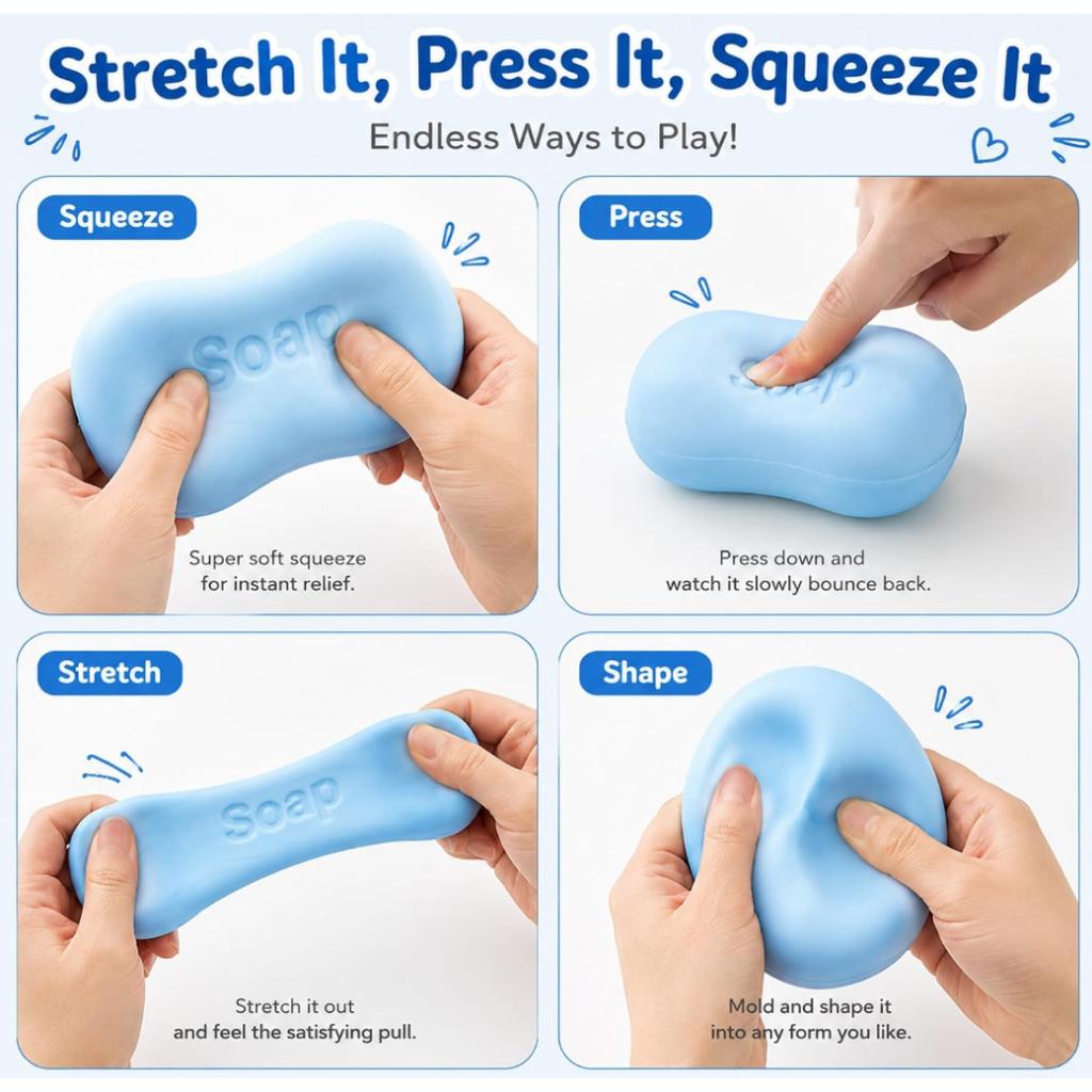 1-3pcs Soap Squishy Slow Rising Fidget Toy, Soft Fake Soap Stress Ball for Kids Adults, Anxiety Relief Sensory Decompression Squeeze Toy