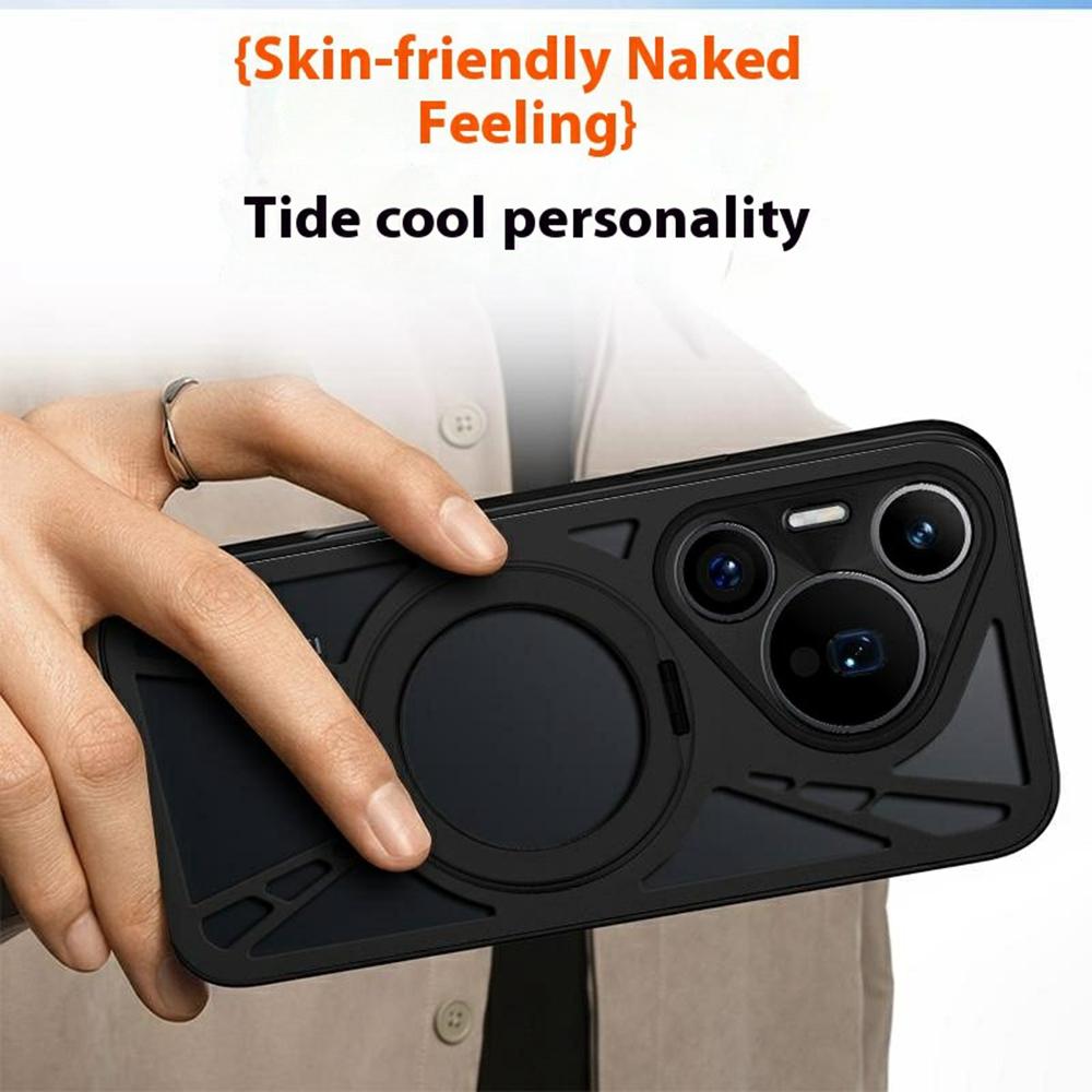 For Huawei Pura 70 Case Magnetic Kickstand Hollow Heat Dissipation Silicone+PC+Metal Bumper Phone Cover