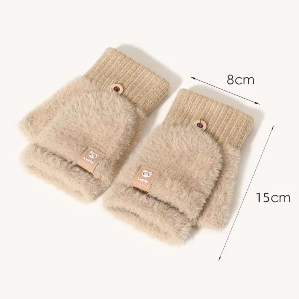 Cute Autumn Winter Half Finger Gloves Plush Warm Touchscreen Gloves Thickened Anti-Cold Flip Cover Gloves Student Writing Gloves