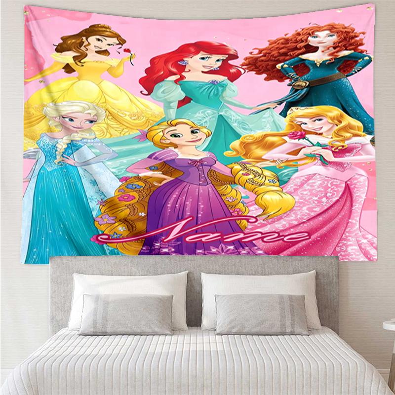 Custom Name Princess Print Tapestry, Backdrop, Easy Setup, Ideal for Bedroom, Office & Living Room, with Aesthetic Wall Hanging Decor.