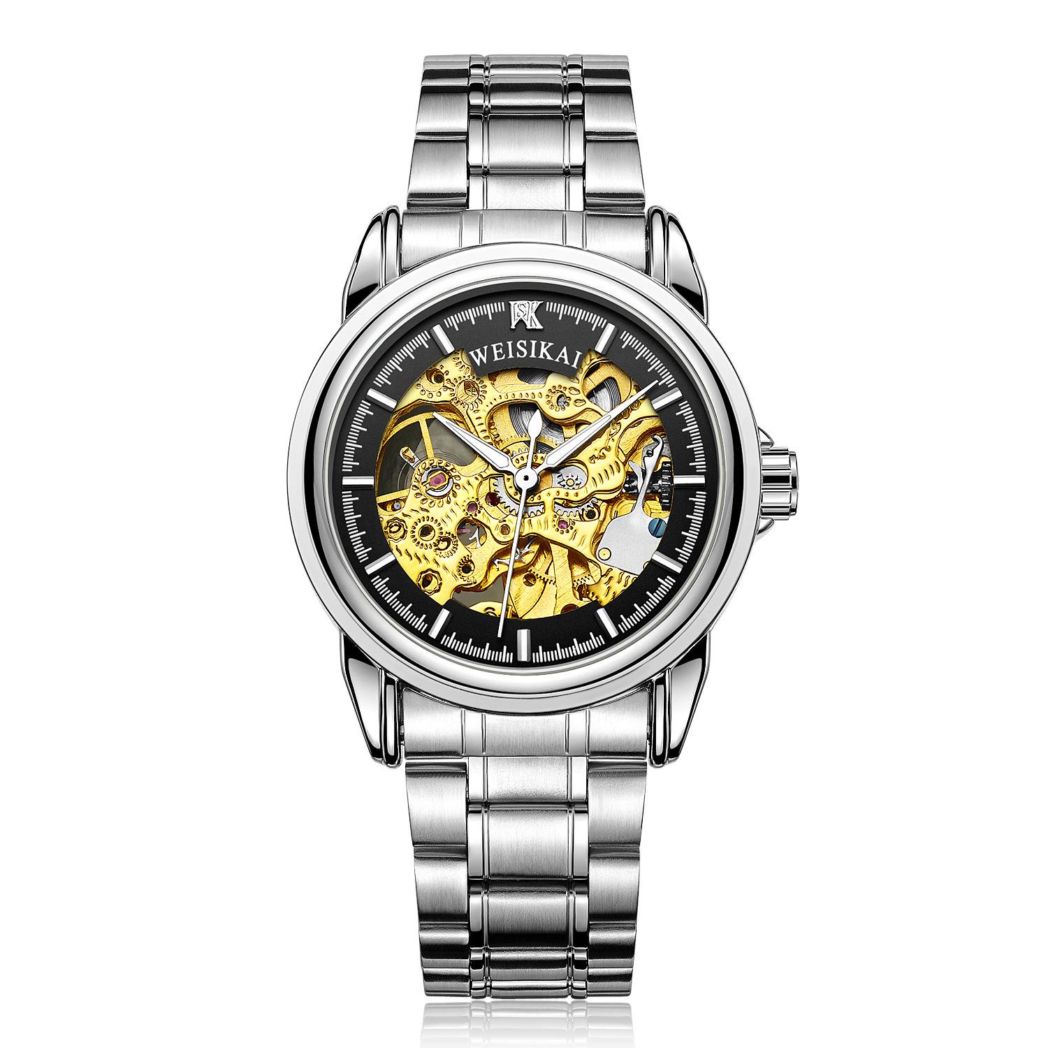 

WEISIKAI 8015B Мужские часы Мужские часы с коробкой Водонепроницаемые Светящиеся Автоматические Мужские Механические часы чёрный