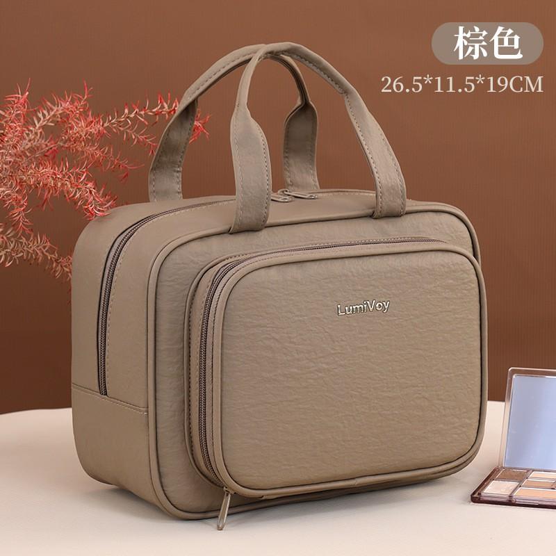Large Capacity Multi-Compartment Travel Makeup Bag With Zippered Pockets Waterproof PU Cosmetic Organizer Women Men