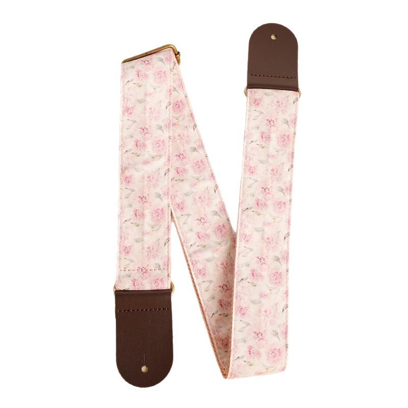 Retro Pink Peony Folk Guitar Strap - 5cm Wide & Comfortable