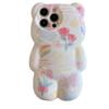 Aranyos koreai graffiti virág 3d rajzfilm medve tok iPhone 14 13 12 11 Pro Max számára Lovely Animal Fényes Ütésálló Puha Borító Funda