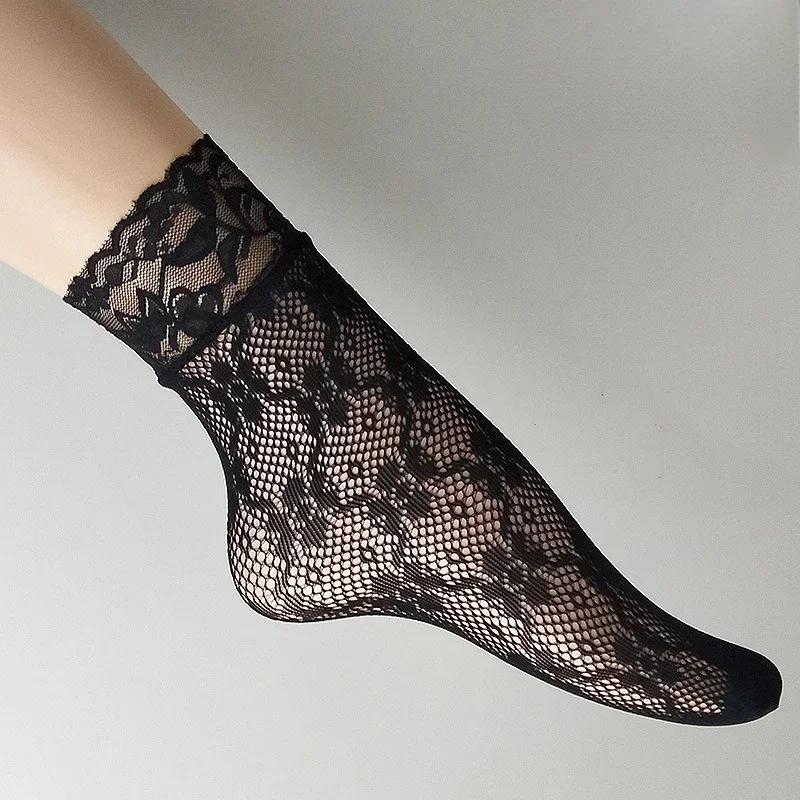 5 Paar Blumen-Spitzensocken Dünne Atmungsaktive Kurze Socken Sommer Netz Lolita Fischernetz Damenstrümpfe Strumpfwaren