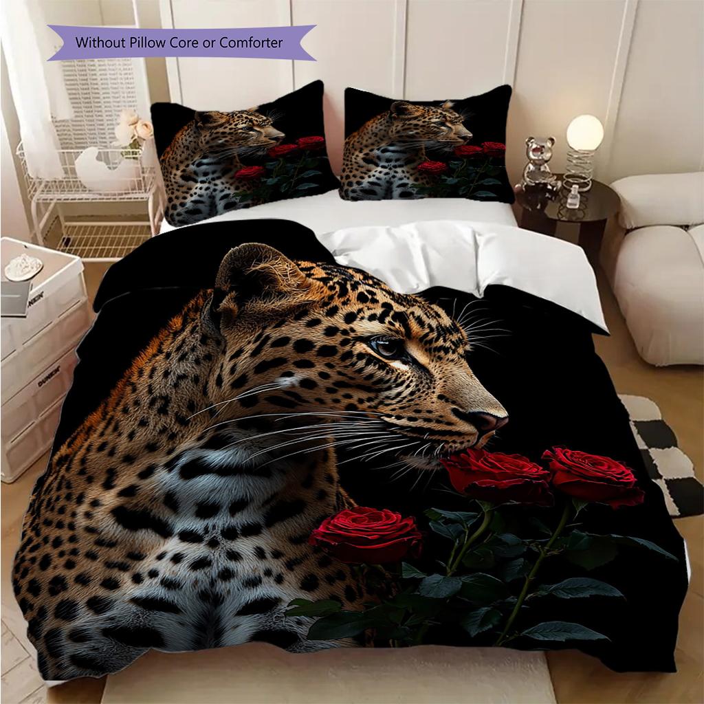 Sada povlečení s leopardím vzorem Přikrývka Povlak na přikrývku Povlak na polštář Domácí dekorace Dárek k narozeninám (1 * povlak na peřinu + 2 * povlak na polštář, bez jádra)
