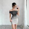 Women's Off Shoulder Sleeveless Mini Dress Bodycon High Waist Elegant Gradient Party Dress
