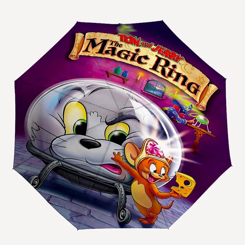 

1pc Tom and Jerry Magic Ring Automatic Folding Umbrella - Compact 8-Rib Design, Durable Plastic & Iron1474L