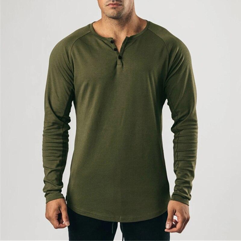 Youthful Vitality Solid Men's T-shirts Fashion Cotton Bodybuilding Tops Long Sleeve