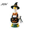Whimsical Outdoor Decoration Halloween Mini Desk Goose Statue, Cute Small Figurine with Pumpkin Apron Statue And Wizard Hat for Home Office