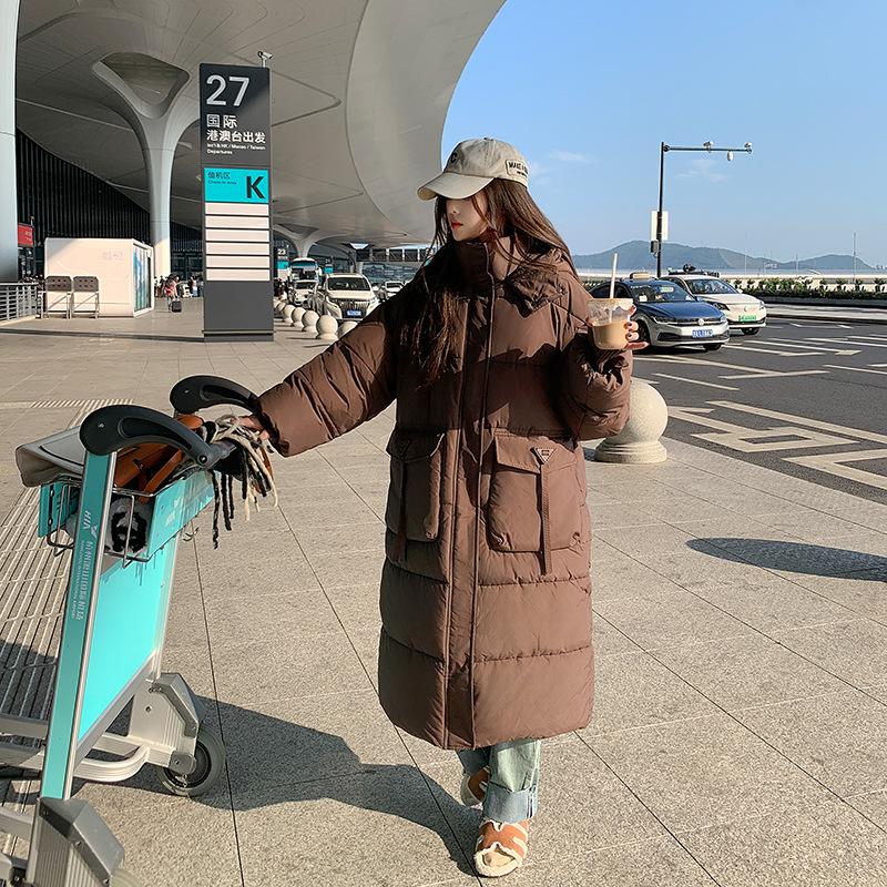 Cotton clothes for women in winter 2025 new Korean loose large pockets thickened jacket long over-the-knee down padded jacket