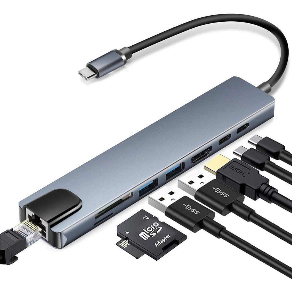 Type-C Multi-Port Hub: USB Splitter with HDMI, Ethernet, and Eight-in-One Docking Station.