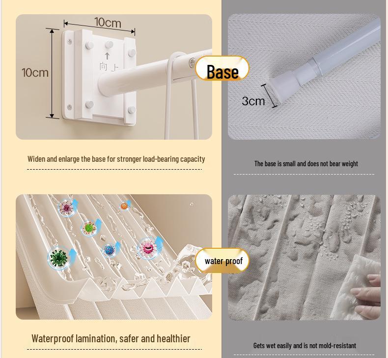 Durable Linen-Like Folding Shower Curtain with Telescopic Rod for Bathroom Optimization