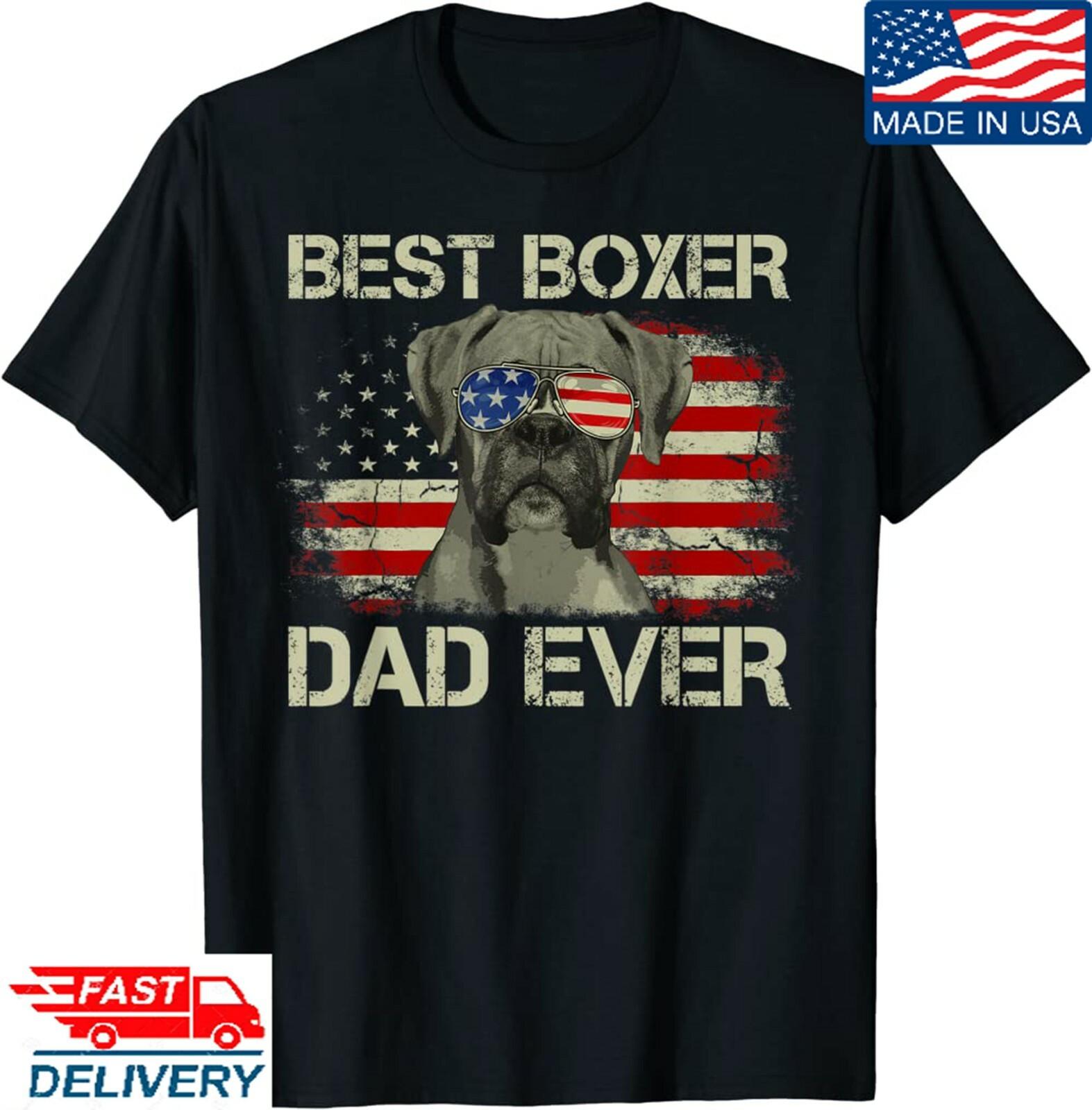 Best Boxer Dad Ever Tshirt Dog Lover American Flag Gift T-Shirt Father s Day XXL