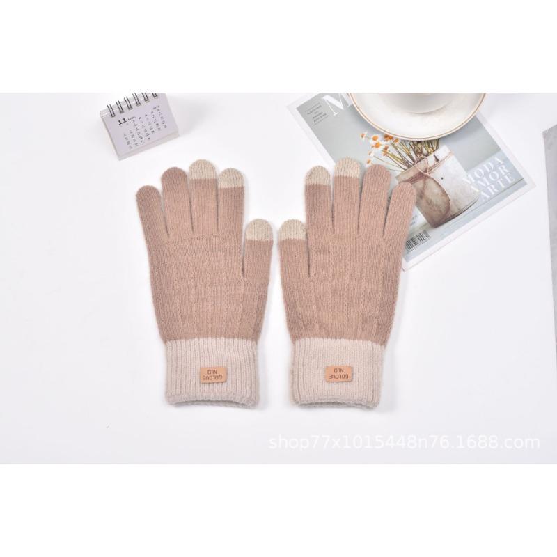 Winter thermal gloves knitted thermal wool jacquard leather standard imitation cashmere gloves jacquard game gloves