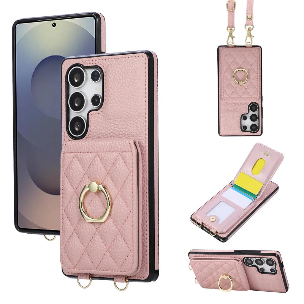 Ring Flip Lanyard Leather Wallet Card Phone Case for Samsung Galaxy S25 Edge S24 S23 S26 Ultra S22 Plus S21 FE S20 Note 20 Cover