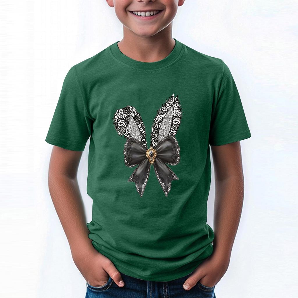 Children's Tops Boys Girls Easter Print Short-sleeved T-shirt Tops Bottoming Shirt