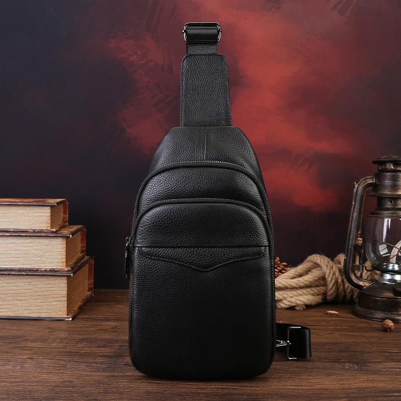 Men s Shoulder Bag Made of Genuine Leather, Crossbody Bag, Fashionable and Sporty Men s Single-shoulder Bag чёрный
