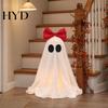 Living Room Halloween Decor LED Ghost Decoration, Pink Bow Tabletop Ornament, Soft With Warm Lights Fabric Haunted House with Glow for Home Round Eyes
