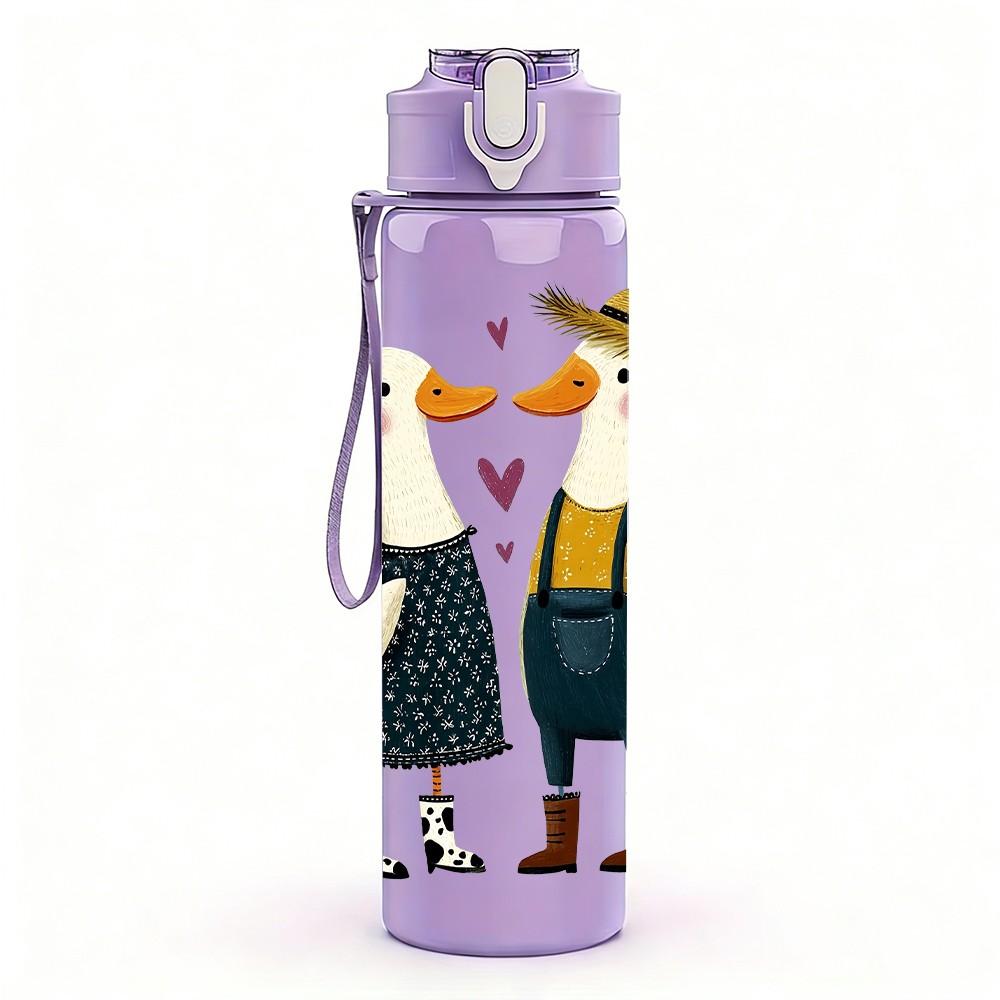 1PC Duck Couple Formal Cartoon 750ml Color Plastic Sports Water Bottle Leakproof Flip Straw Lid Suitable for Sports Office Home Use