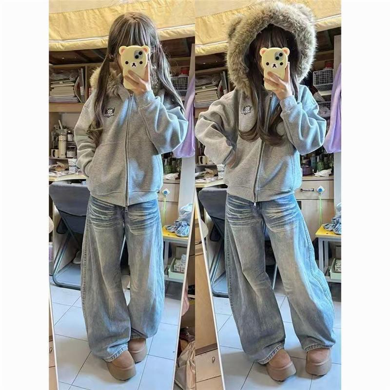 Women s High-Waist Embroidered Light Blue Denim Wide-Leg Jeans M