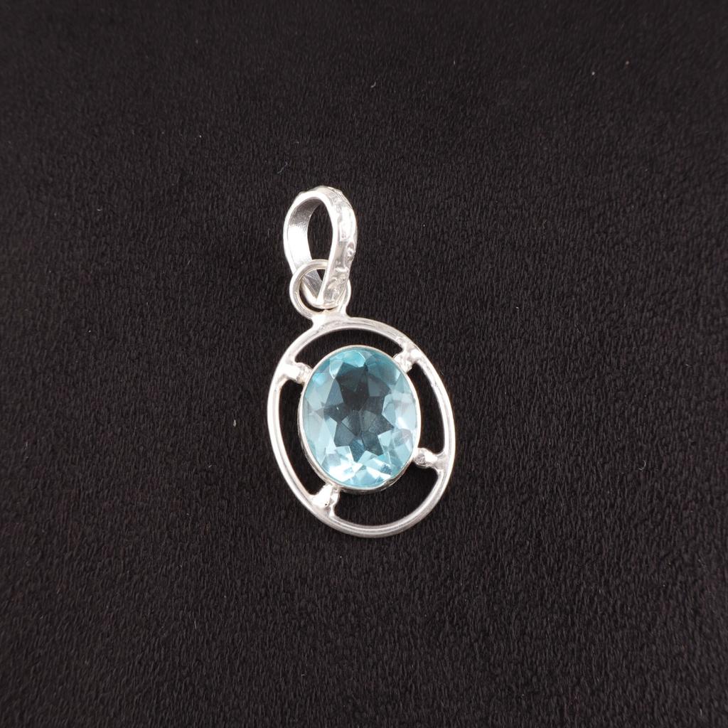 Oval Natural Sky Blue Topaz 925 Sterling Silver Sisters Gift Handmade Pendant PP-6-6