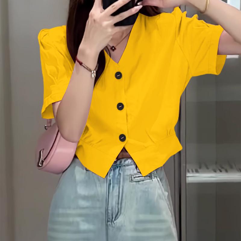 ZANZEA Women Casual V-Neck Solid Color Summer Short Sleeve Blouse