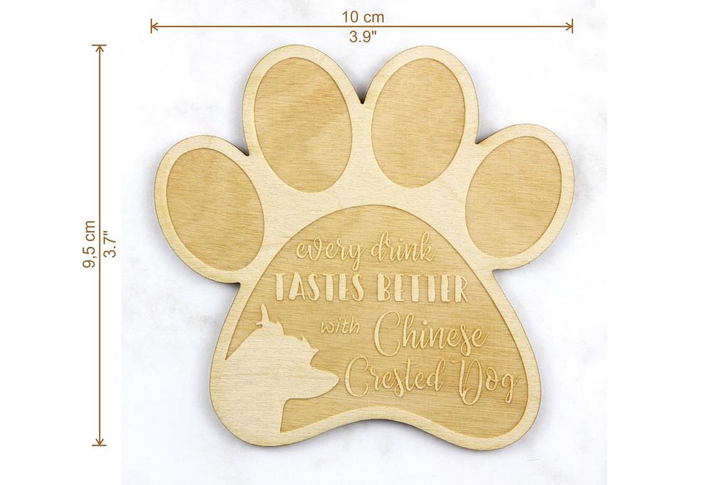 Chinese Crested Dog, Puff - Mug coaster, engraved coaster with dog, gift for dog lover by Art-Dog brand