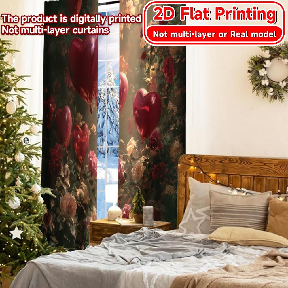 2D Flat Printing,2pcs Heart Garden Glow Chic Minimalist Curtains Fabric Curtains Home Decor Perfect for Room, Kitchen, Study,