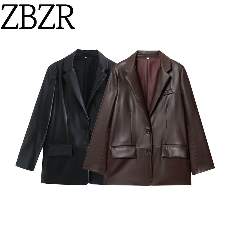 Za Autumn and Winter New Arrivals Women's Clothing Zr European and American Style Fashionable Straight Leather-Effect Blazer 1255760