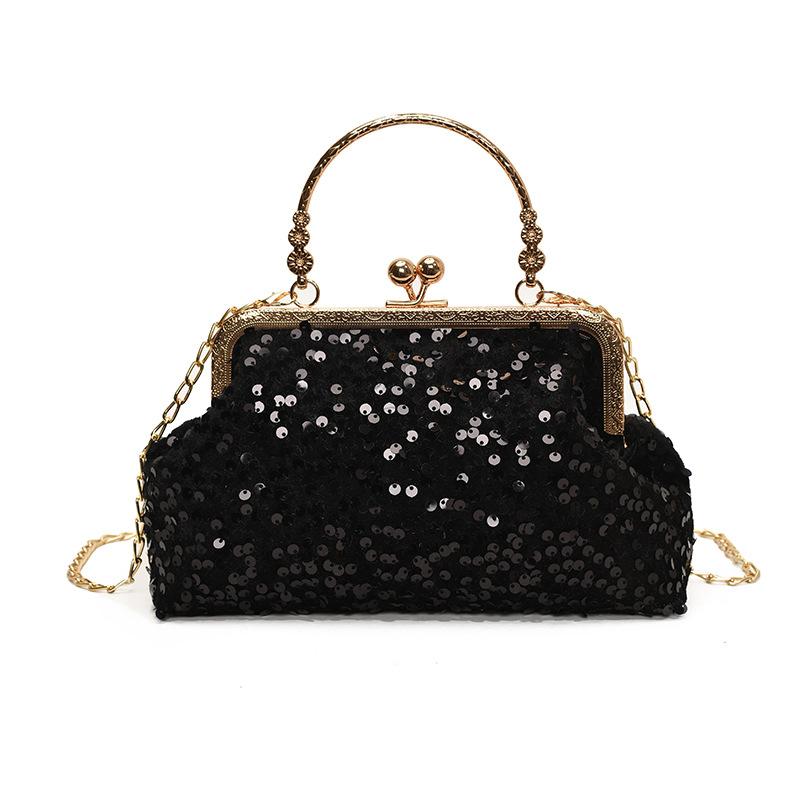 

Luxury Glitter Sequins Clutch Handbag Women Metal Top Handle Messenger Tote Bags Crossbody Shoulder Chain Lady Commuting Purse