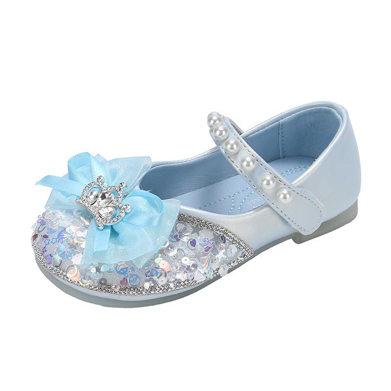 Girls Leather Shoes Children's Single Shoes 2025 Spring and Autumn New Girls Sweet Bow Princess Shoes Foreign Style Crystal Shoes Tide