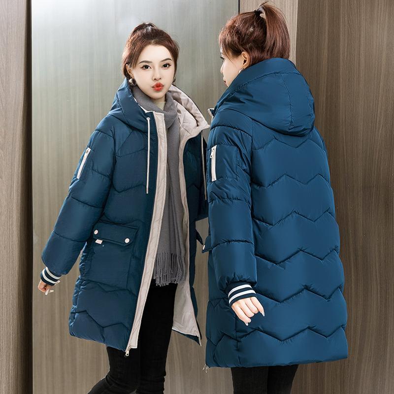 Plus Size  Winter Casual Hooded Jacket Parkas for Women Warm Letter Print Long Female Coat Zipper Outerwear