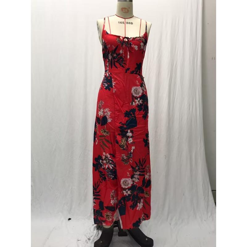 Women's Summer Printed Big Swing Fork Slimming Halter Long Dresses