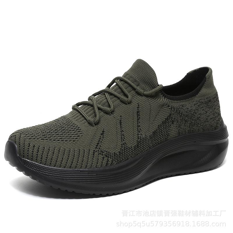

Flying weaving men s mesh breathable solid color soft-soled running shoes fashion sports men s shoes non-slip lightweight thick-soled outdoor trendy 39 армия зеленый