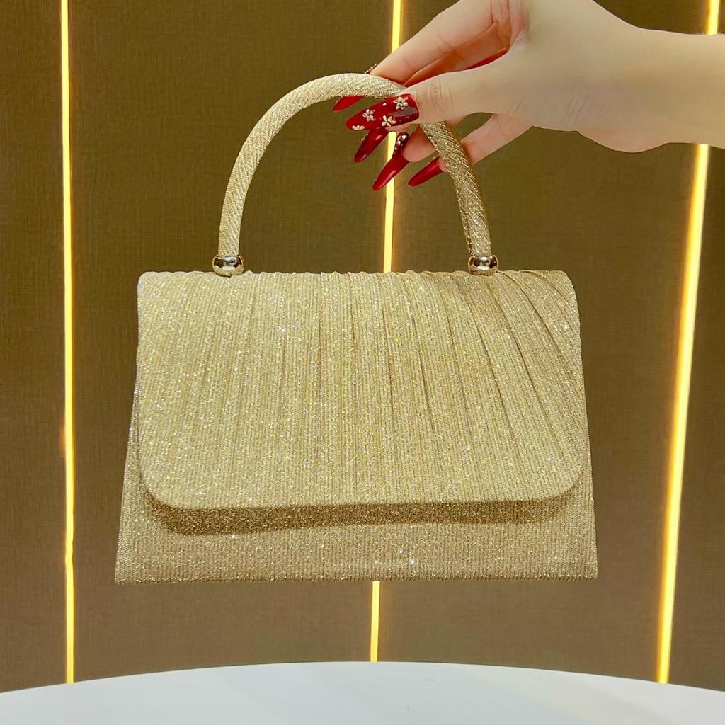 New Gold Pleated Handbag,Perfect Party Banquet Bag,Evening Shoulder Crossbody Bag