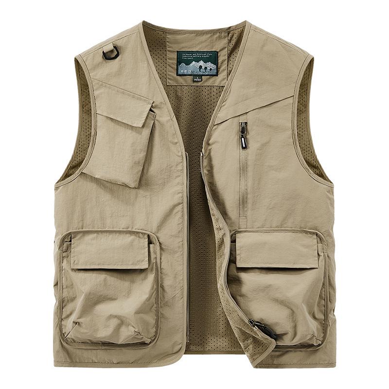 Vestă bărbătească fără mâneci cu buzunare multiple, pentru activități în aer liber, pentru toate anotimpurile, croială lejeră, mărime mare