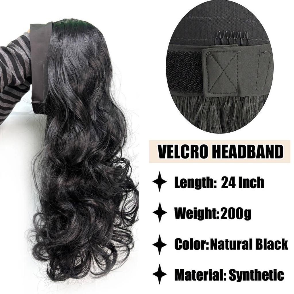 Ribbon Style Long Curly Wig for Women - Natural Large Waves, Fashionable Half Head Cover