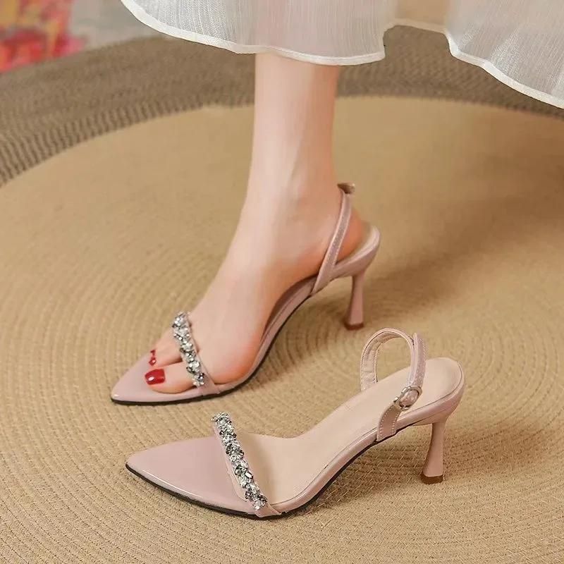 

Модные туфли-лодочки с острым носком и шпилькой, женские, 2025, лето, новые, сексуальные, телесного цвета, на высоком каблуке, красивые босоножки на высоком каблуке 39
