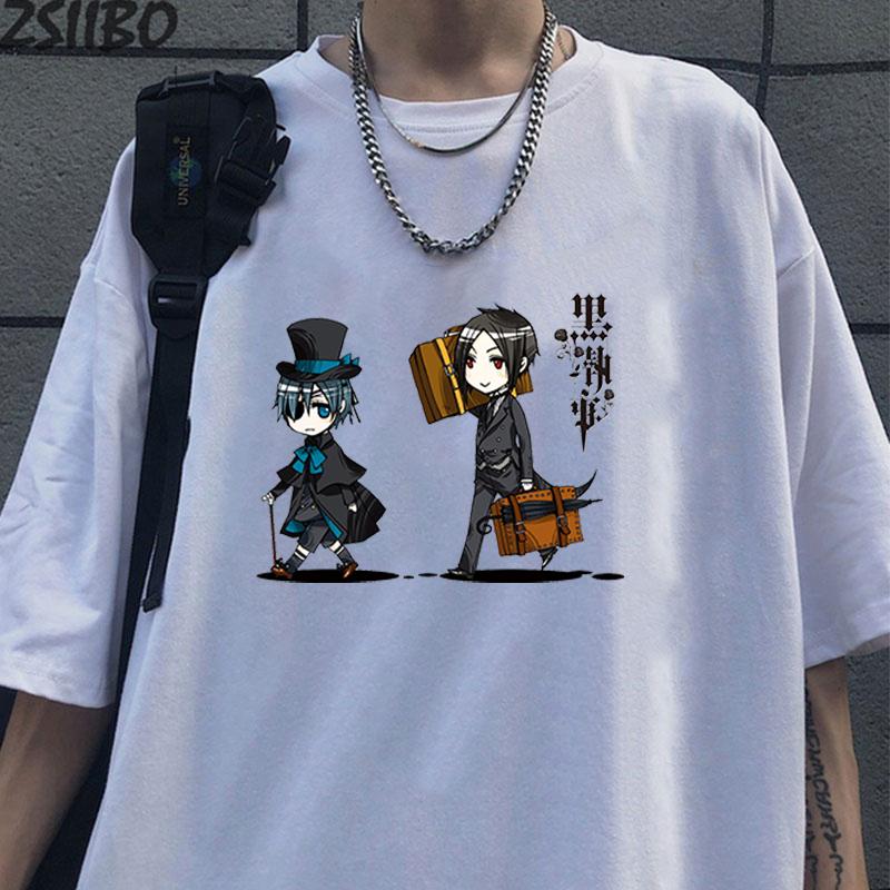 New Anime Black Butler Sebastian Michaelis Ciel Phantomhive Cartoon Print Short Sleeves Jesus Round Neck Men Woman T-Shirt