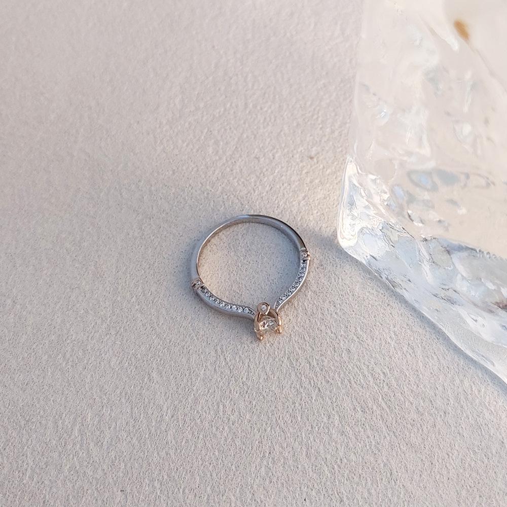 S925 Sterling Silver Four-Prong Gold Diamond Ring with 0.50ct Moissanite for Women - Luxurious High-End Feel